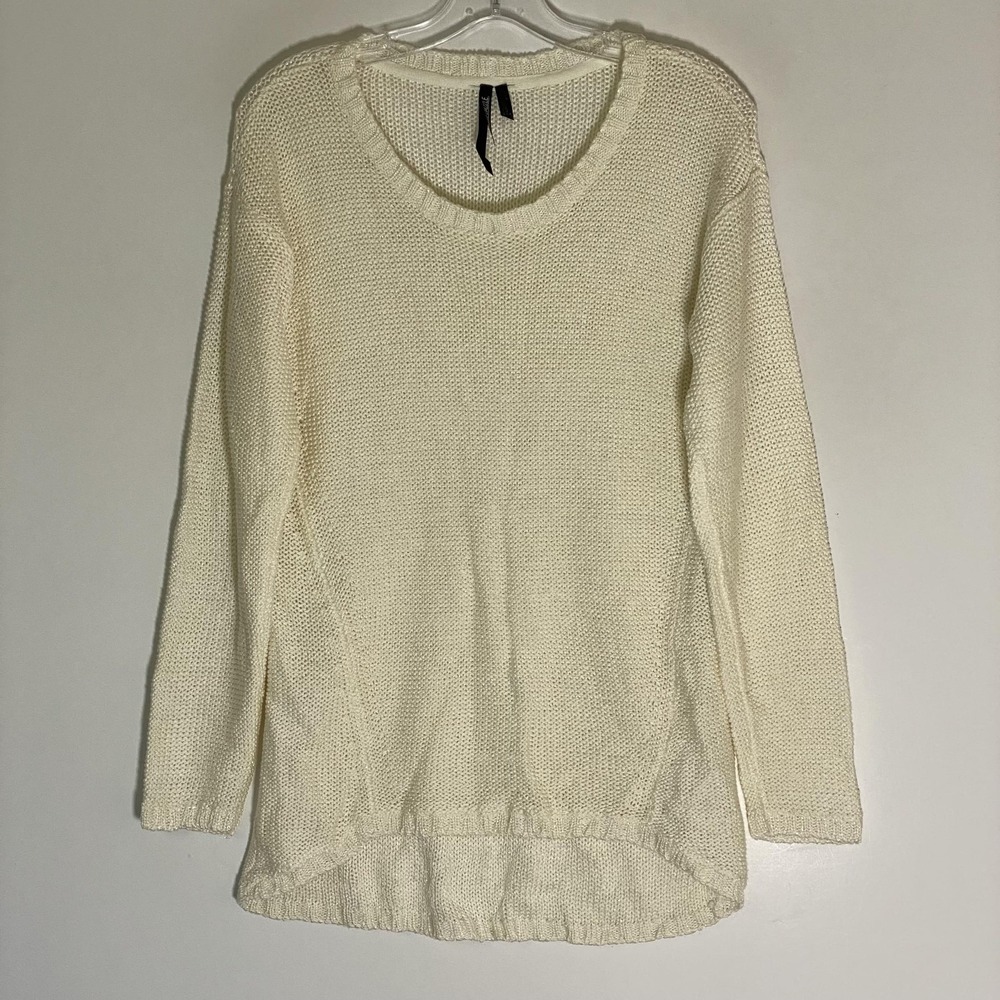 Razzle Dazzle Sweater Tunic Womens Medium White Open Knit Lurex Long Sleeve